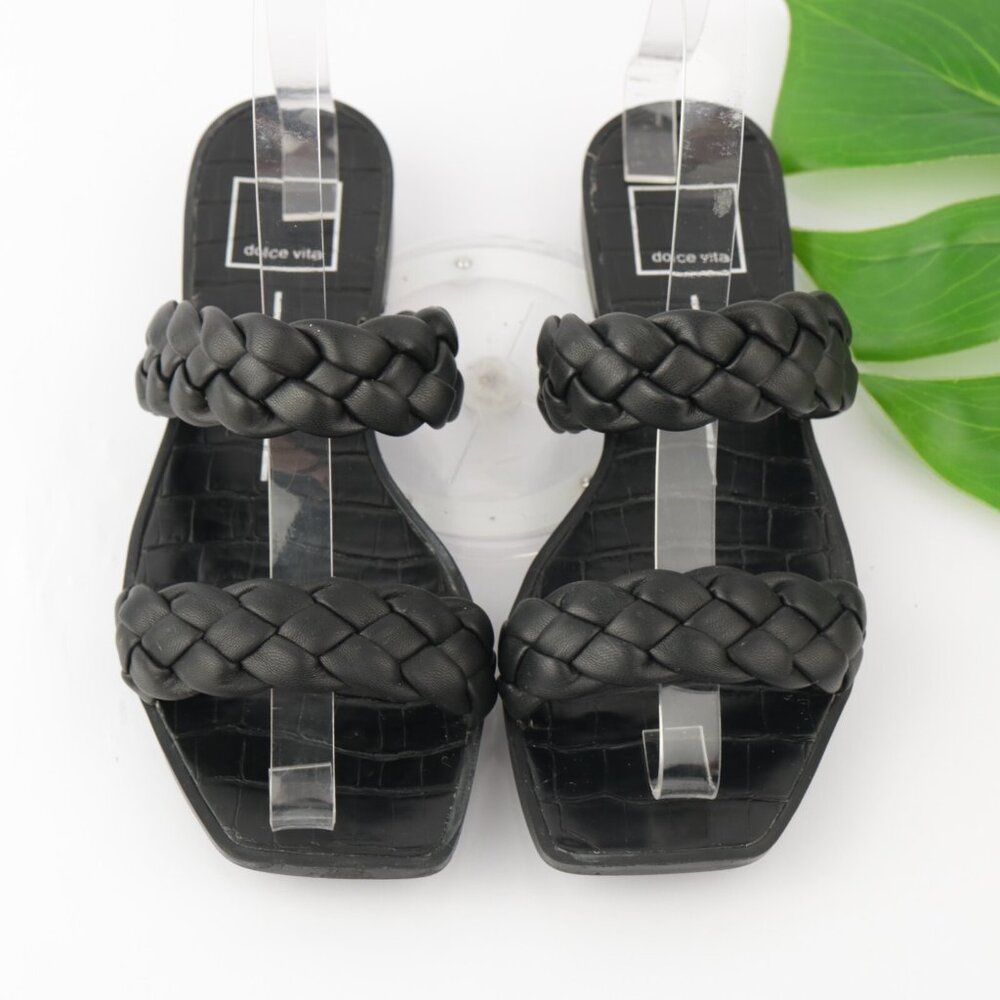 Dolce Vita Womens Indy Sandal Size 7 WIDE Black Slide Woven Square Toe Flip Flop